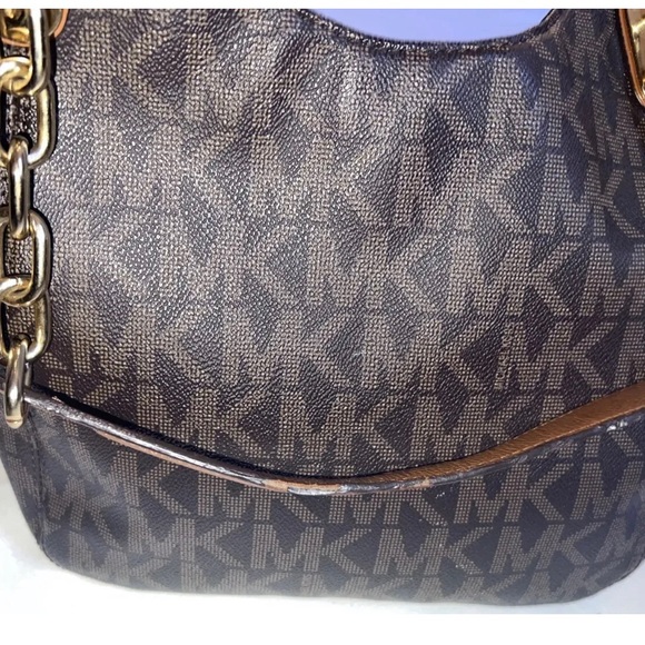 Michael Kors Large Fulton Shoulder Hobo Handbag Brown Signature Leather XLNT - Picture 4 of 8